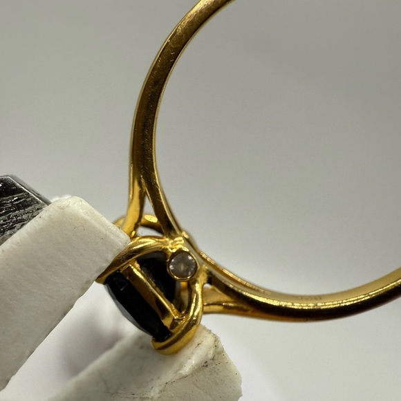 Vintage Sterling Silver 925 Vermeil Black Onyx Solitaire Ring Size 7.5 - Picture 6 of 7